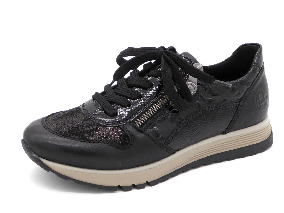 133-99-018 Dames Veterschoenen Sneaker Rieker 49003-00 Zwart Wijdte H (2760)