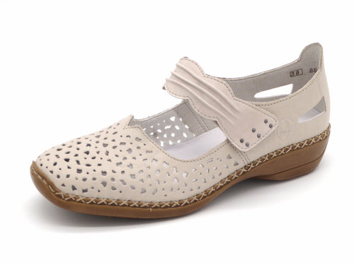 113-11-004 Dames Bandschoenen Mode Rieker 41399-60 Lichtbeige  (2290)