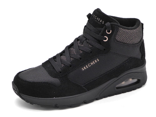 172-99-070 Dames Hoge Schoenen Boot Plat Skechers Uno Stacre Shine 177181 BBK Zwart  (3434)