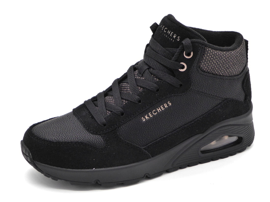 172-99-070 Dames Hoge Schoenen Boot Plat Skechers Uno Stacre Shine 177181 BBK Zwart  (3434)