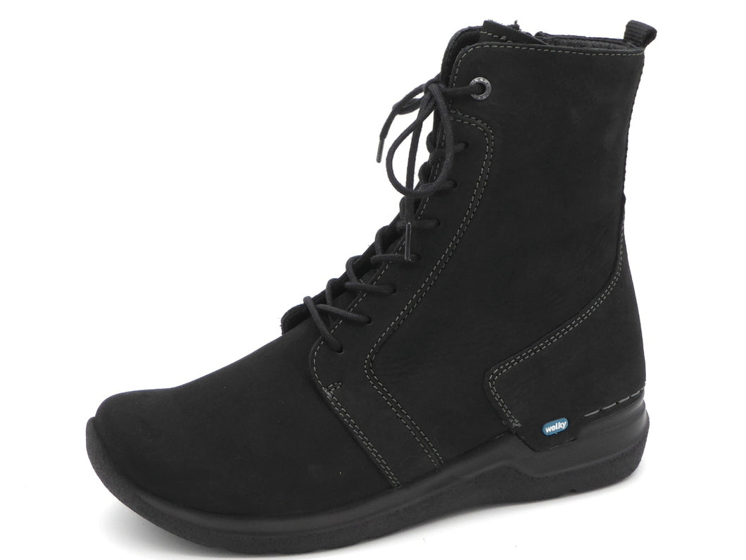 172-99-069 Dames Hoge Schoenen Boot Plat Wolky Viper HV 0663210-000 Zwart Combi  (3393)