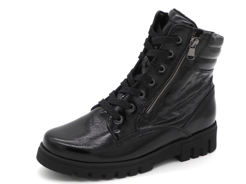172-95-006 Dames Hoge Schoenen Boot Plat Waldlaufer 723807-143-001 Zwart Lak Wijdte H (3299)