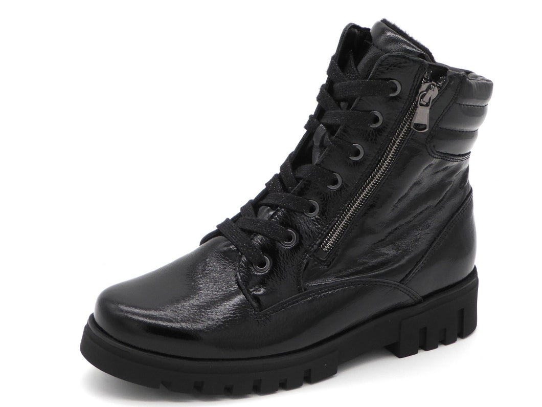 172-95-006 Dames Hoge Schoenen Boot Plat Waldlaufer 723807-143-001 Zwart Lak Wijdte H (3299)