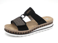 163-91-002 Dames Open Slippers Mode Rieker V7947-00 Zwart Combi  (2582)