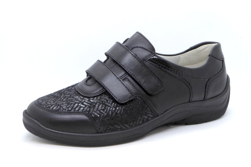 121-99-006 Dames Klittenband Schoenen Comfort Waldlaufer 312H01-323-001 Zwart Wijdte H (3285)