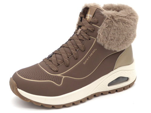 172-19-009 Dames Hoge Schoenen Boot Plat Skechers Uno Rugged Fall Shimmer 167993 TPGD Donkerbeige  (3436)