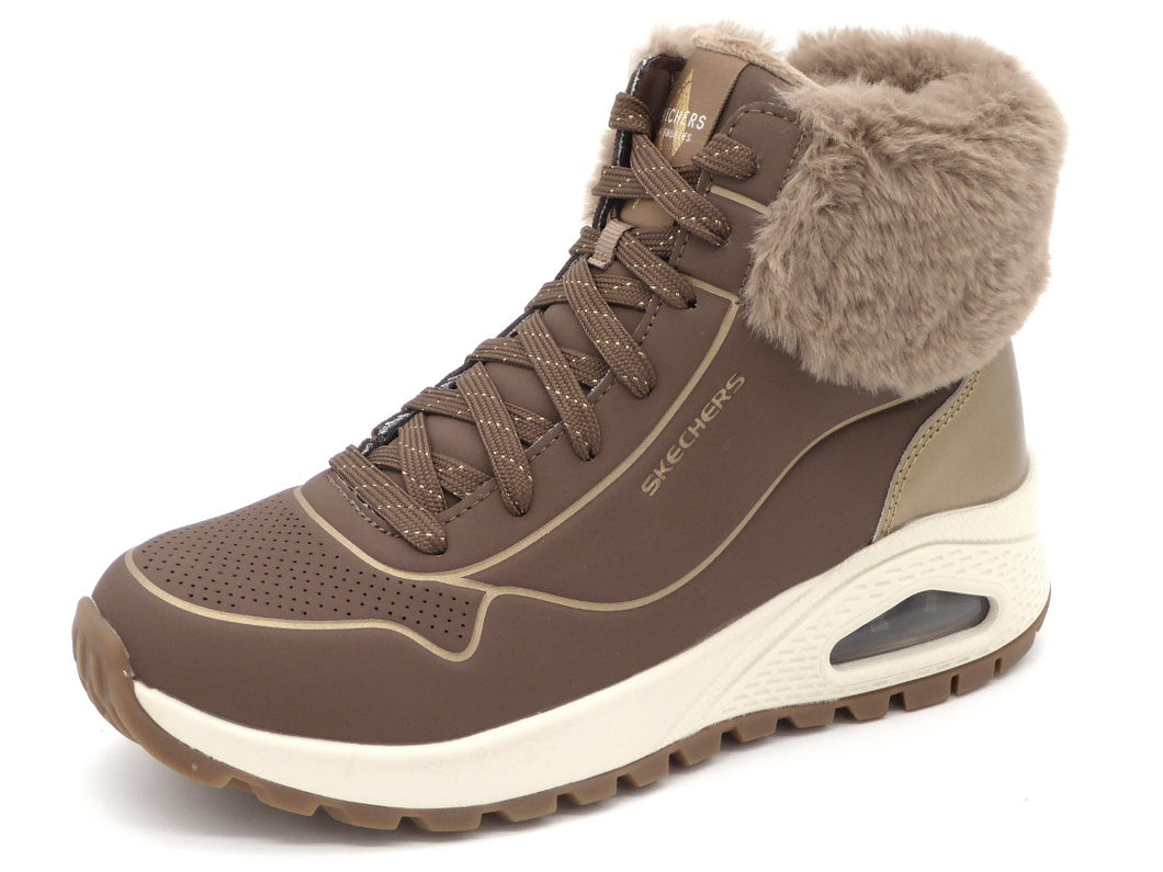 172-19-009 Dames Hoge Schoenen Boot Plat Skechers Uno Rugged Fall Shimmer 167993 TPGD Donkerbeige  (3436)