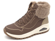 172-19-009 Dames Hoge Schoenen Boot Plat Skechers Uno Rugged Fall Shimmer 167993 TPGD Donkerbeige  (3436)
