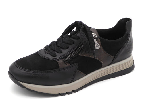 133-91-006 Dames Veterschoenen  Sneaker Rieker 49010-00 Zwart Combi Wijdte H (3316)