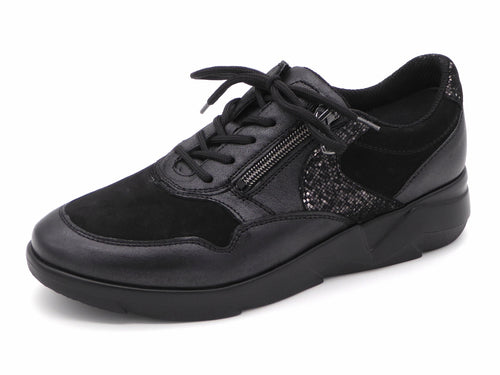 131-99-025 Dames Veterschoenen  Comfort Waldlaufer 668001-411-361 Zwart Wijdte K (3294)