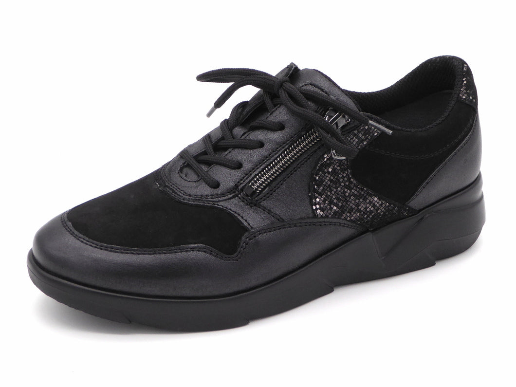 131-99-025 Dames Veterschoenen  Comfort Waldlaufer 668001-411-361 Zwart Wijdte K (3294)