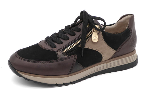 133-29-002 Dames Veterschoenen  Sneaker Rieker 49010-25 Donkerbruin Wijdte H (3315)