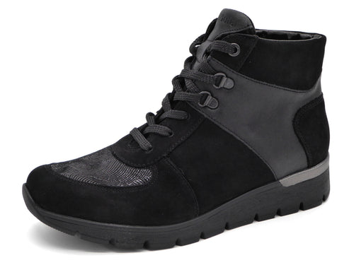 172-99-056 Dames Hoge Schoenen Boot Plat Waldlaufer 626K82-304-001 Zwart Wijdte K (3300)