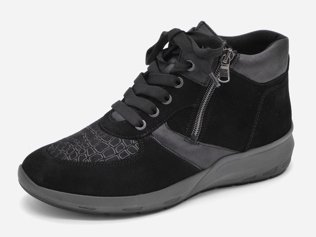 172-99-058 Dames Hoge Schoenen Boot Plat Waldlaufer Bungeez 831M80-600-001 Zwart Wijdte M (3301)