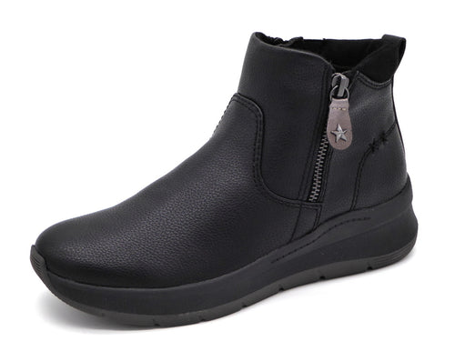 172-99-062 Dames Hoge Schoenen Boot Plat Jana 25472-001 Zwart Wijdte H (3354)