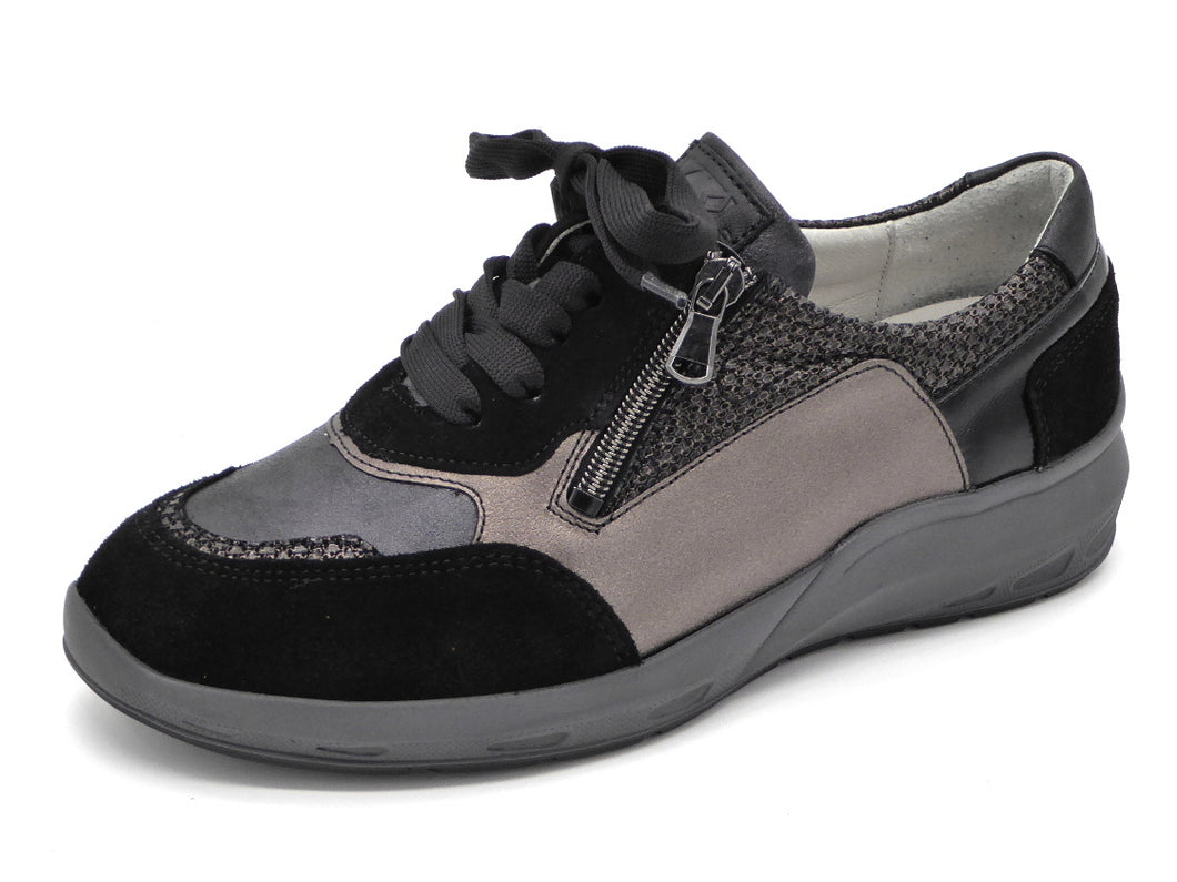 131-91-002 Dames Veterschoenen  Comfort Waldlaufer 831004-980-768 Zwart Combi Wijdte M (3296)