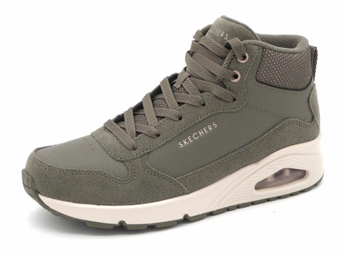 172-65-002 Dames Hoge Schoenen Boot Plat Skechers Uno Stacre Shine 177181 OLV Middengroen  (3435)