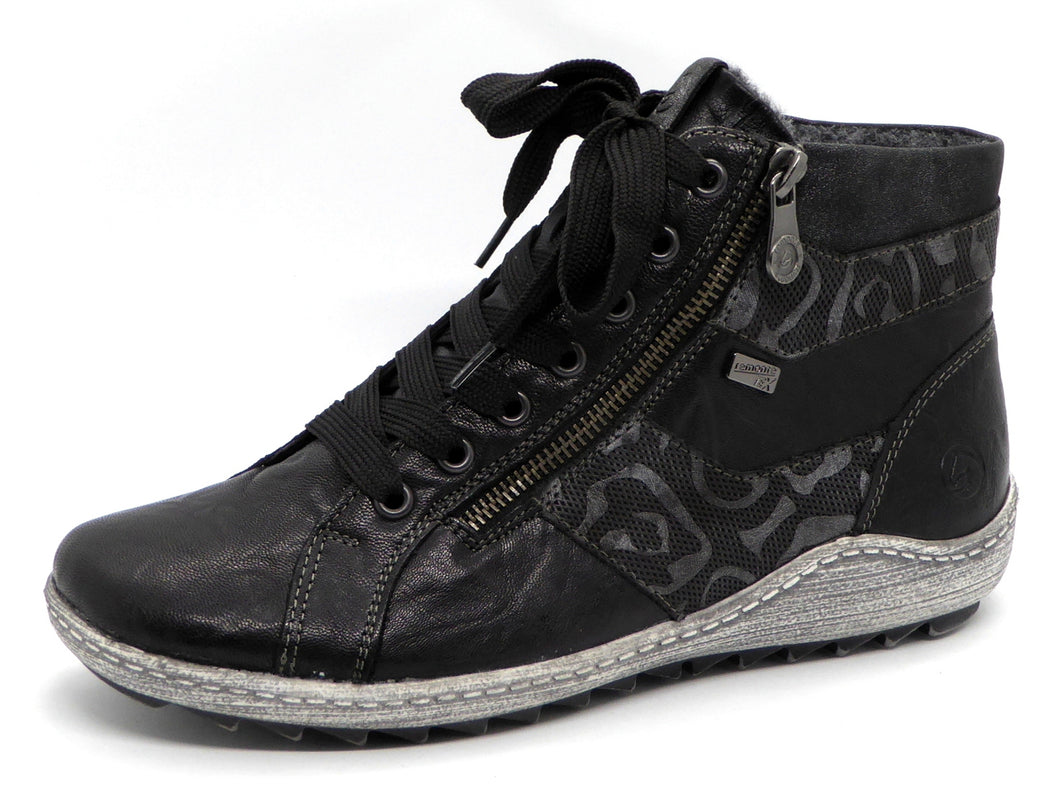 172-91-003 Dames Hoge Schoenen Boot Plat Remonte R1484-02 Zwart Combi  (207)